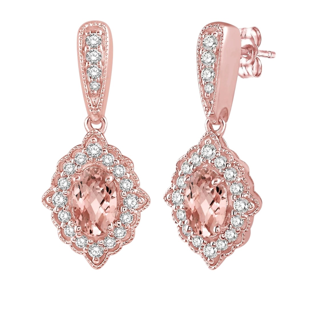 5x3mm Morganite and 0.25ctw Diamond 10K Rose Gold Earrings (1 of 3)