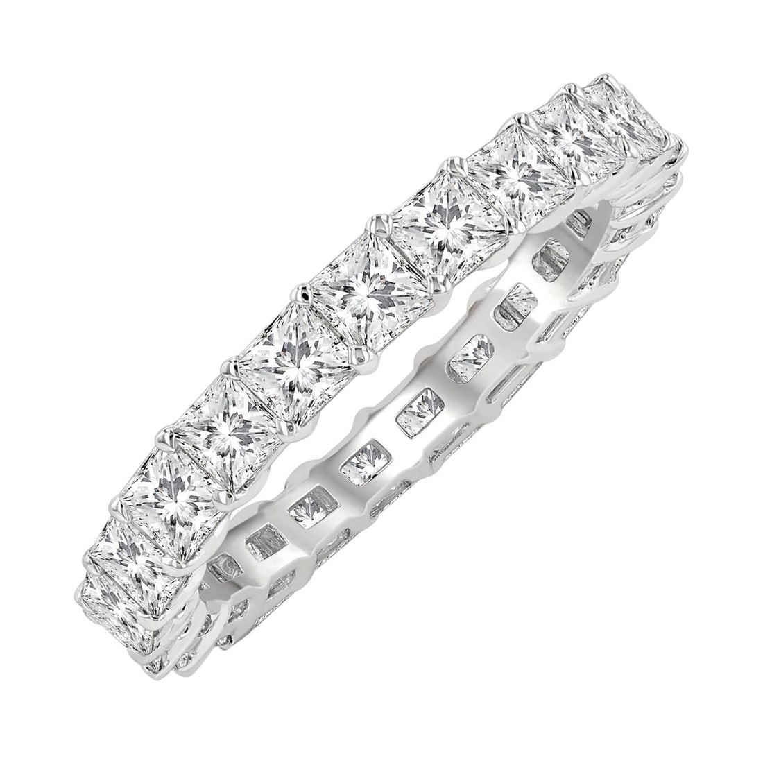 3.04ctw Princess Cut Diamond Eternity Band 14K White Gold Ring: A symphony of light and color, this breathtaking Eternity ring featuring White Diamond embodies the pinnacle of luxury. Securely held in a classic Eternity Band design, the ring is forged from 2.65 gr