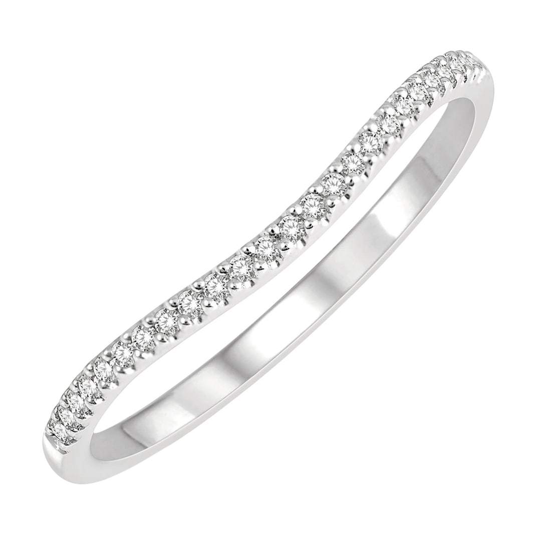 0.10ctw Diamond Arched Center 14K White Gold Wedding Band: Timeless and sophisticated, this elegant Arched Center ring featuring White Diamond radiates enduring beauty. The gemstones are nestled within an Arched Band framework, supported by a substantial 1.25