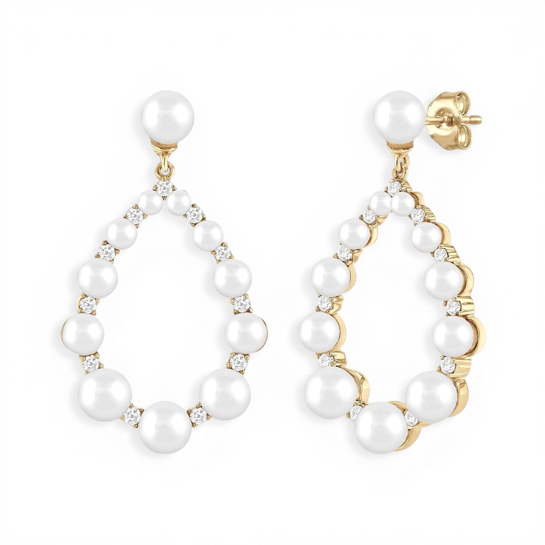2-4.5mm Cultured Pearl and 0.25ctw Diamond 14K Yellow Gold Earrings: A vision of luxury, this elegant Tear Drop pair of earrings featuring Cultured Pearls, White Diamond defines sophistication. The gemstones are nestled within a Drop framework, supported by a substanti