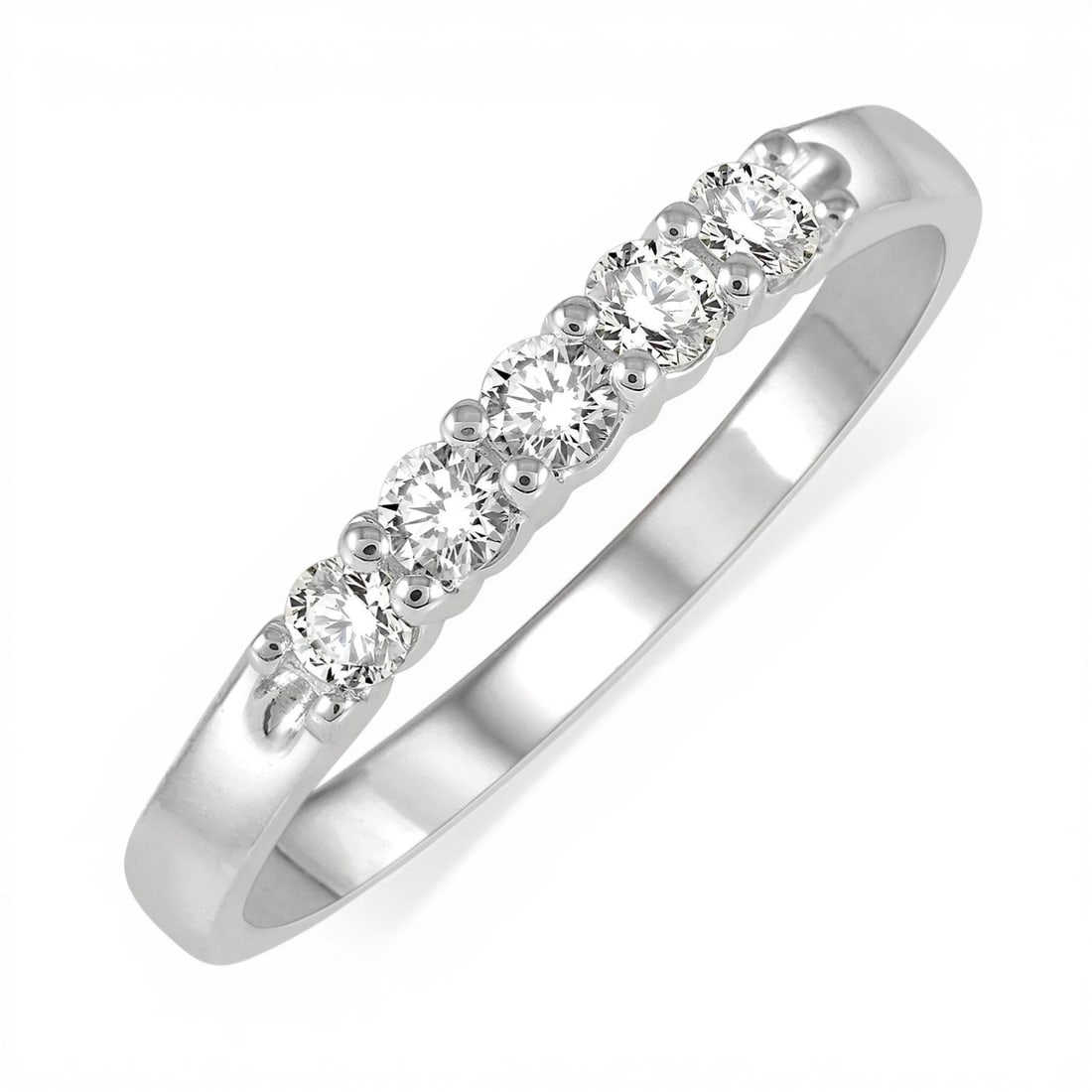 0.26ctw 5 Stone Round Diamond 14K White Gold Band Ring: Captured in a moment of brilliance, this magnificent Five-Stone ring featuring Natural Diamonds speaks to the connoisseur. The gemstones are nestled within a Prong framework, supported by a substantia