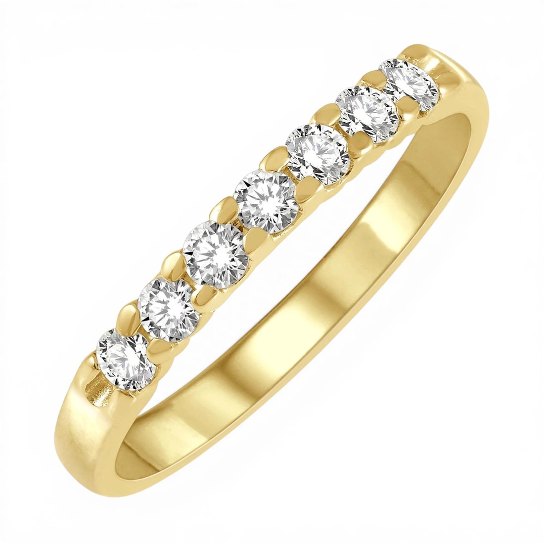 0.35ctw 7 Stone Diamond 14k Yellow Gold Band Ring: An exquisite masterpiece of haute joaillerie, this elegant 7 Stone band ring featuring White Diamond is a true treasure. Showcasing the gems in a Half-Eternity Band arrangement, the band ring consists