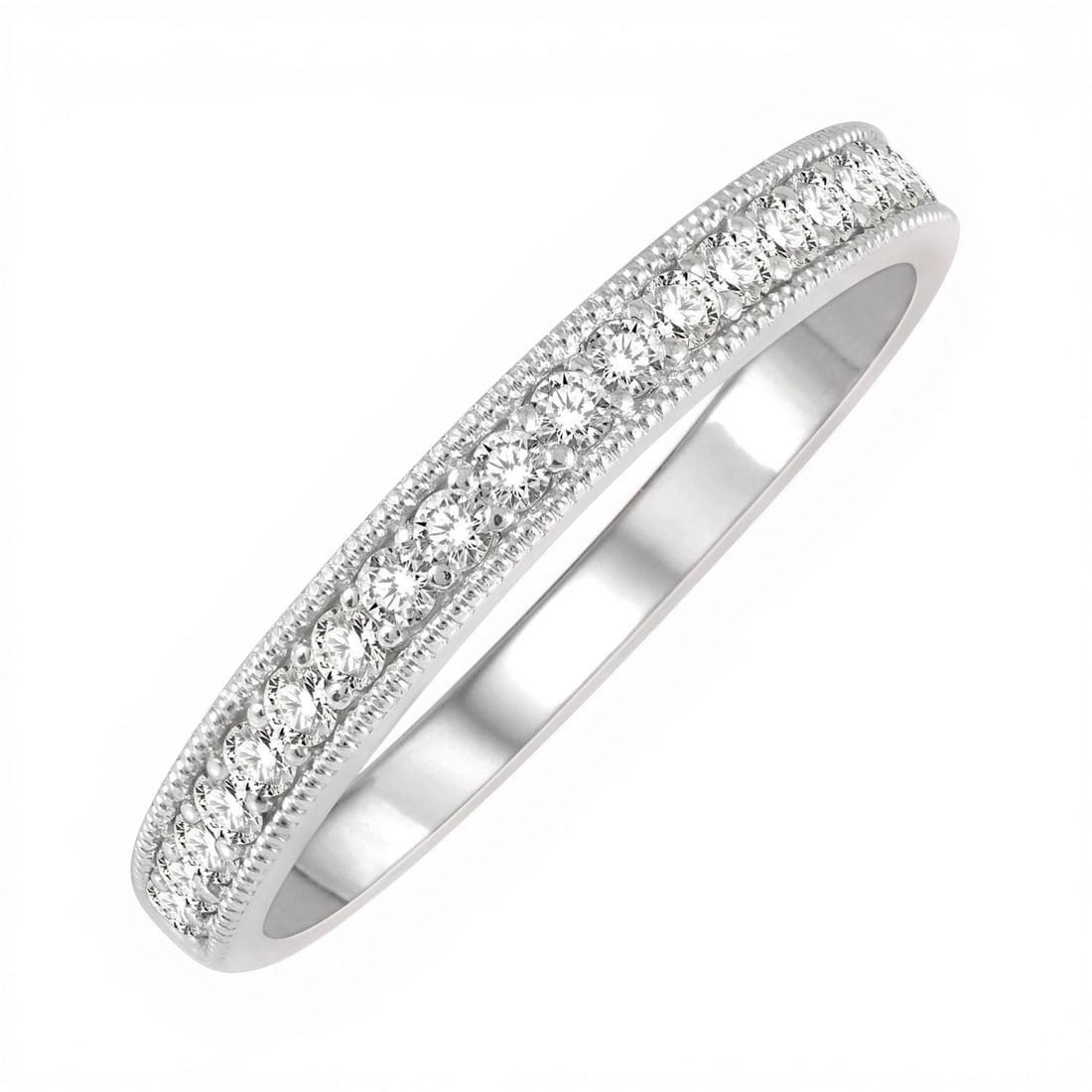 0.25ctw Diamond 14K White Gold Band Ring: A testament to superior craftsmanship, this elegant Milgrain ring featuring Natural Diamonds is unparalleled. Crafted with precision, the Pave Set Band setting is seamlessly integrated into 2.1 grams