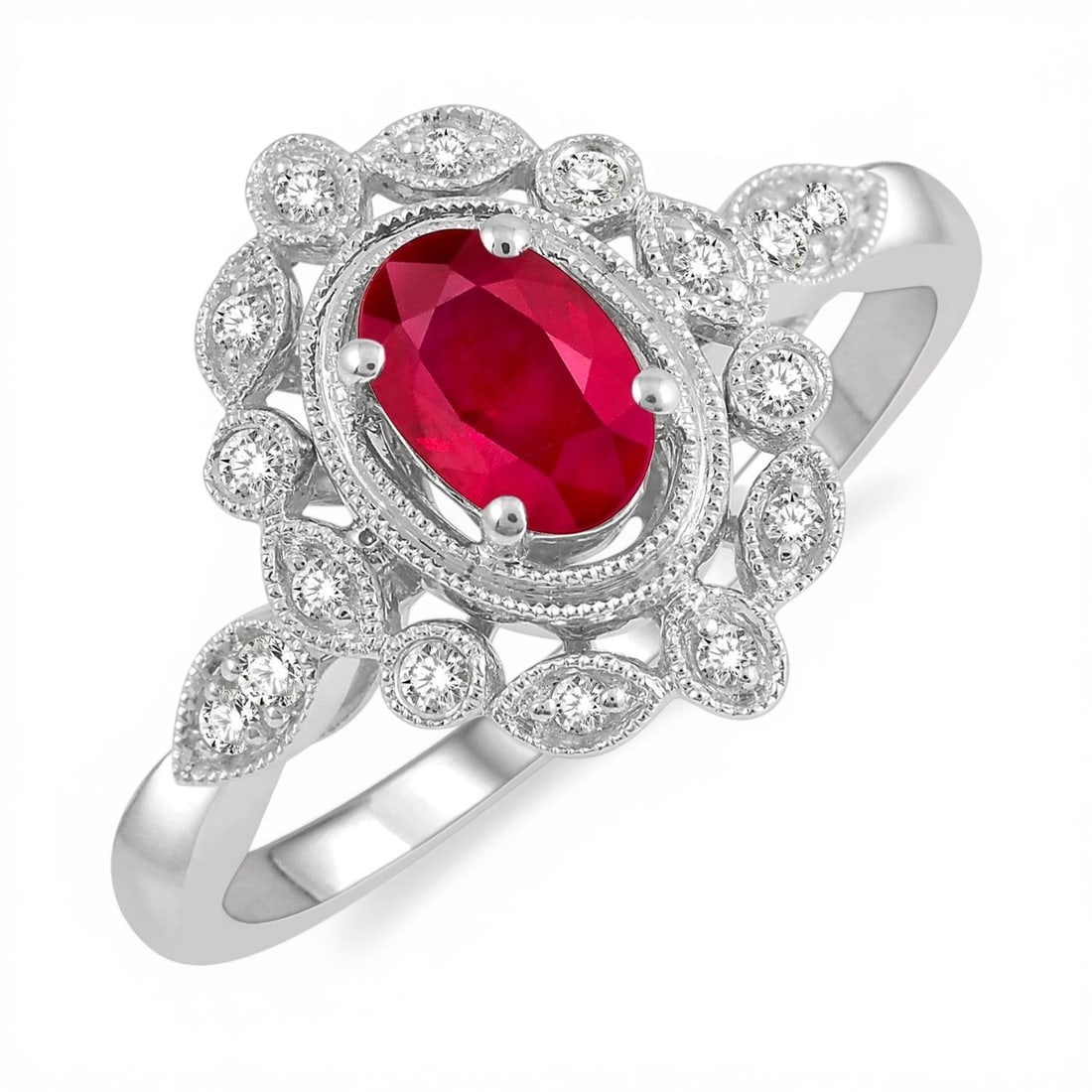 6x4mm Ruby and 0.12ctw Diamond 10K White Gold Ring (1 of 3)