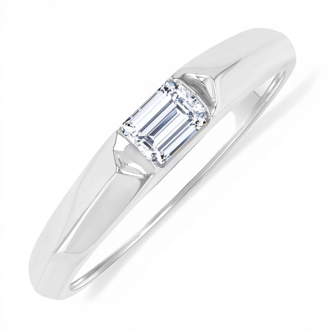 0.32ctw East-West Emerald Cut Diamond Solitaire 14K White Gold Ring: Timeless and sophisticated, this exquisite East-West Set ring featuring White Diamond radiates enduring beauty. The gemstones are nestled within a Solitaire framework, supported by a substantial 2.0 g