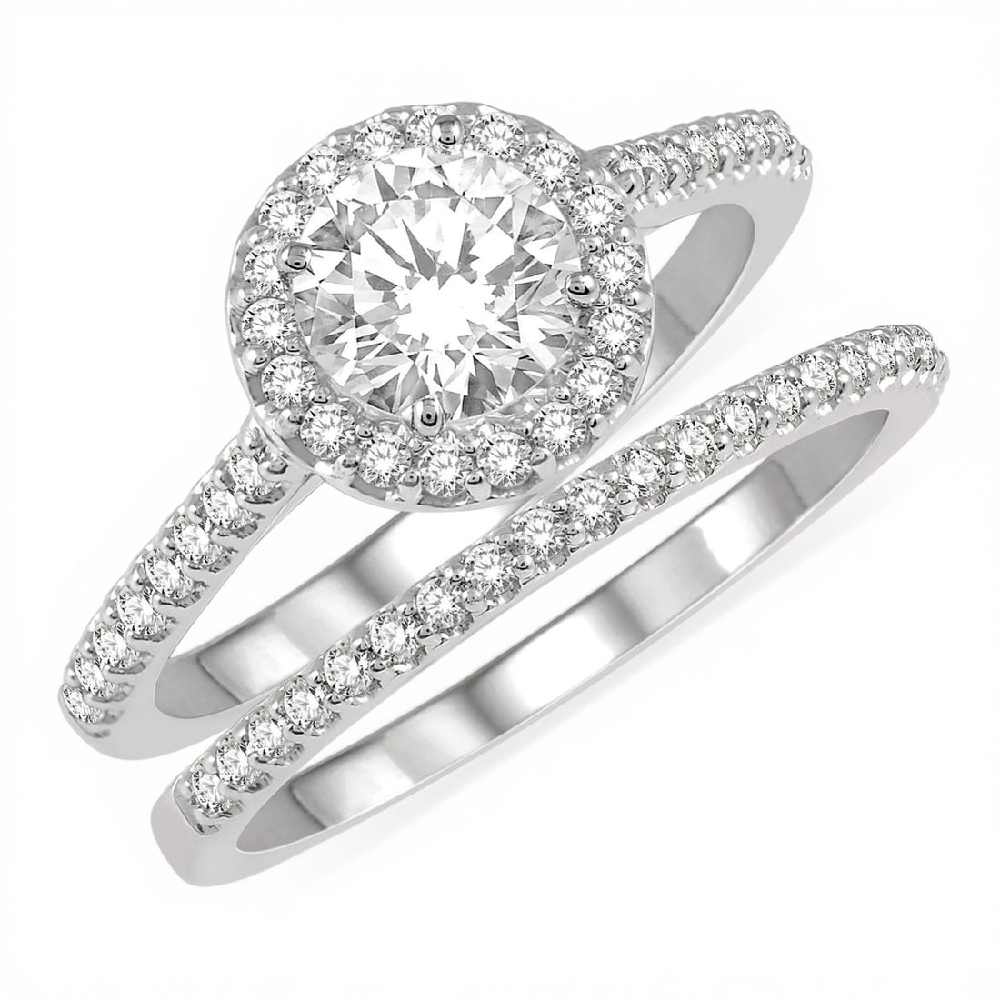 0.89ctw Diamond Halo Bridal Set 14k White Gold Ring (1 of 3)
