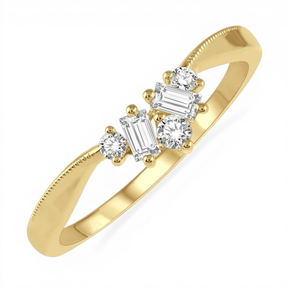 0.20ctw Baguette Diamond Chevron 14K Yellow Gold Band Ring: A vision of luxury, this elegant Chevron ring featuring Natural Diamonds defines sophistication. The gemstones are nestled within a Cluster framework, supported by a substantial 2.25 grams 14K Yellow