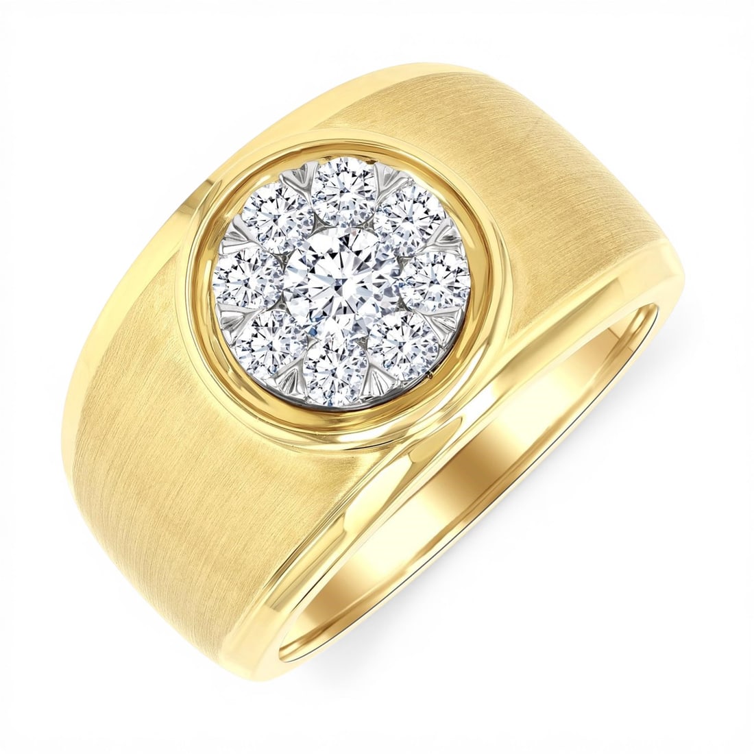 1.05ctw Diamond Cluster 10K Yellow and White Gold Men's Ring (1 of 3)
