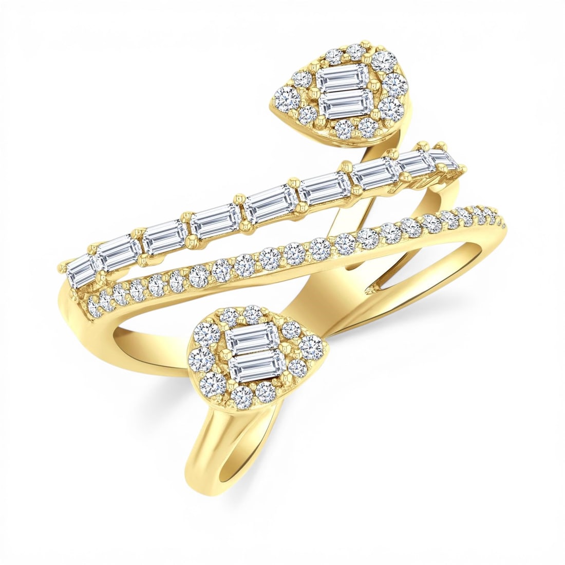 0.79ctw Diamond Baguette & Round Cut Fusion Wrap 14K Yellow Gold Ring (1 of 3)