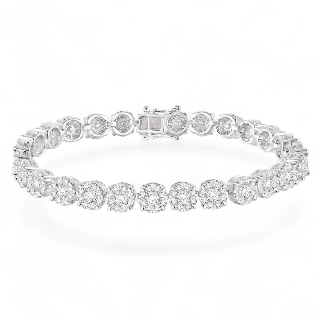 7.07 Ctw Cluster Tennis White Diamond Modern 14K White Gold Bracelet - Certified: A symphony of light and color, this magnificent Cluster Tennis bracelet featuring Natural Diamonds embodies the pinnacle of luxury. Expertly mounted in a Cluster setting, the bracelet is crafted in 15