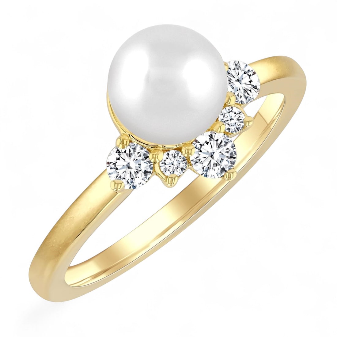 7 MM White Pearl and 0.25 Ctw Crown White Diamond Modern 10K Yellow Gold Ring - Certified: A vision of luxury, this magnificent Crown-like ring featuring Natural Diamonds and Pearls defines sophistication. Securely held in a classic Cluster design, the ring is forged from 2.45 grams of high
