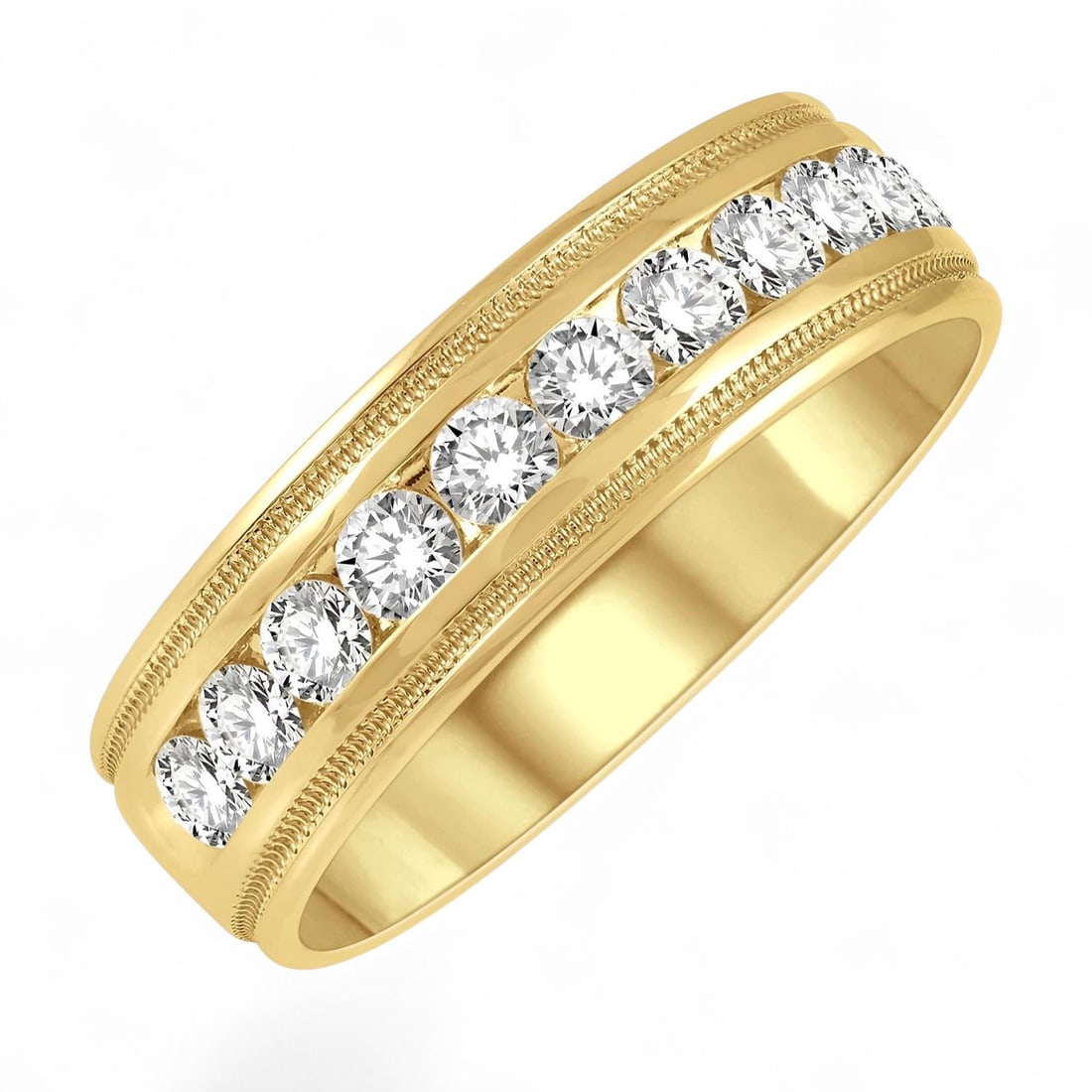 1.02 Ctw Parallel Milgrain Niched Center White Diamond Modern 14K Yellow Gold Ring - Certified: Timeless and sophisticated, this magnificent Parallel Milgrain Niched Center ring featuring Natural Diamonds radiates enduring beauty. Expertly mounted in a Band setting, the ring is crafted in 8.25 g