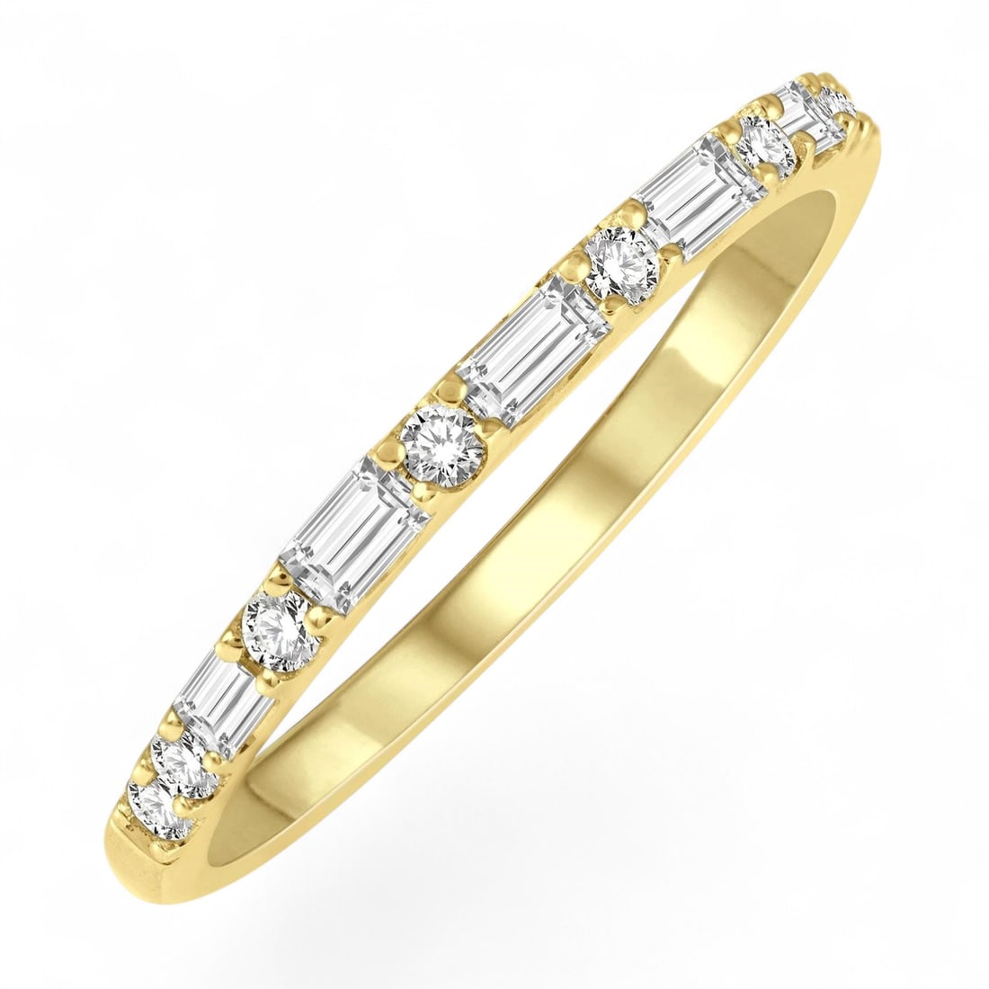 0.33 Ctw Alternating Baguette Round Cut Wedding Band White Diamond Modern 14K Yellow Gold Ring -: An exquisite masterpiece of haute joaillerie, this magnificent Alternating Baguette and Round Cut Wedding Band ring featuring Natural Diamonds is a true treasure. Crafted with precision, the Band sett