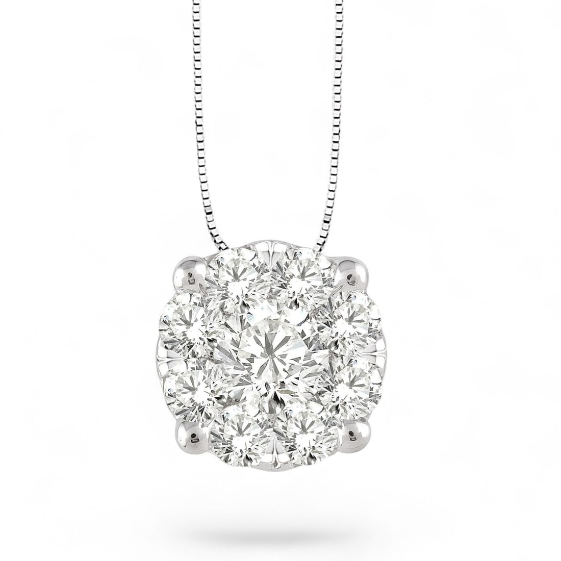0.25 Ctw Cluster White Diamond Modern 14K White Gold Pendant - Certified: Exuding opulence and grace, this stunning Cluster pendant featuring Natural Diamonds is crafted for the distinguished. A detailed Cluster gallery secures the stones, rendered in 0.65 grams of lustrous