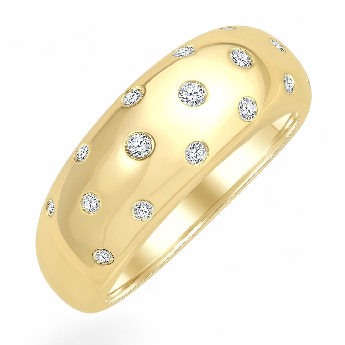 0.19 Ctw Flush Set Mosaic Dome White Diamond Modern 10K Yellow Gold Ring - Certified: Defining modern elegance, this magnificent Mosaic Dome Band ring featuring Natural Diamonds captures the essence of style. Expertly mounted in a Flush setting, the ring is crafted in 3.55 grams of sol