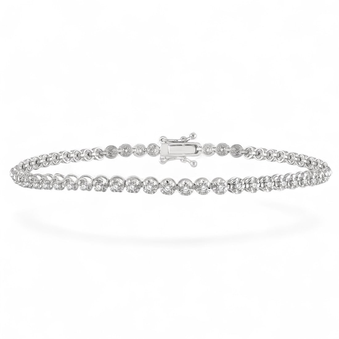 0.99 Ctw Illusion Tennis White Diamond Modern 14K White Gold Bracelets - Certified: A testament to superior craftsmanship, this stunning Illusion Tennis bracelet featuring Natural Diamonds is unparalleled. A detailed Prong gallery secures the stones, rendered in 4.45 grams of lustrou