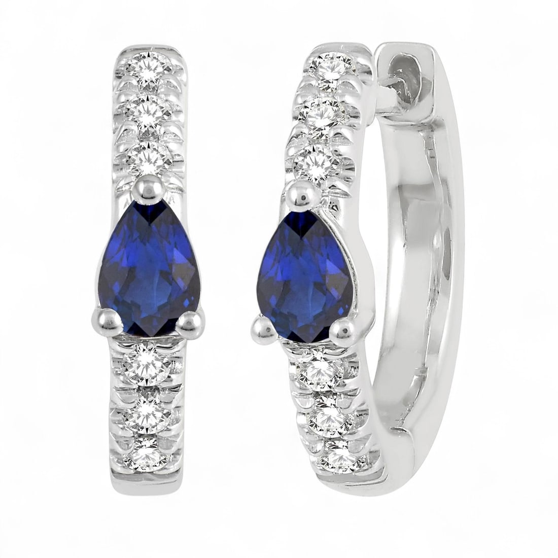 4x3 MM Blue Sapphire and 0.11 Ctw Petite Huggie White Diamond Modern 10K White Gold Earrings -: Defining modern elegance, this stunning Petite Huggie pair of earrings featuring Natural Diamonds and Sapphires captures the essence of style. Expertly mounted in a Huggie setting, the earrings are cr