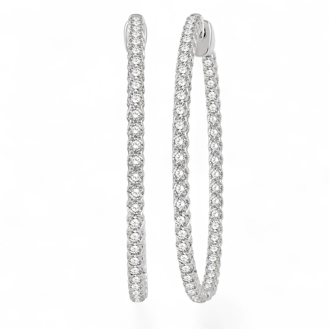 3.0 Ctw Inside-Out Hoop White Diamond Modern 14K White Gold Earrings - Certified: Epitomizing grandeur, this stunning Inside-Out Hoop pair of earrings featuring Natural Diamonds stands as a beacon of refined taste. Crafted with precision, the Shared Prong setting is seamlessly inte