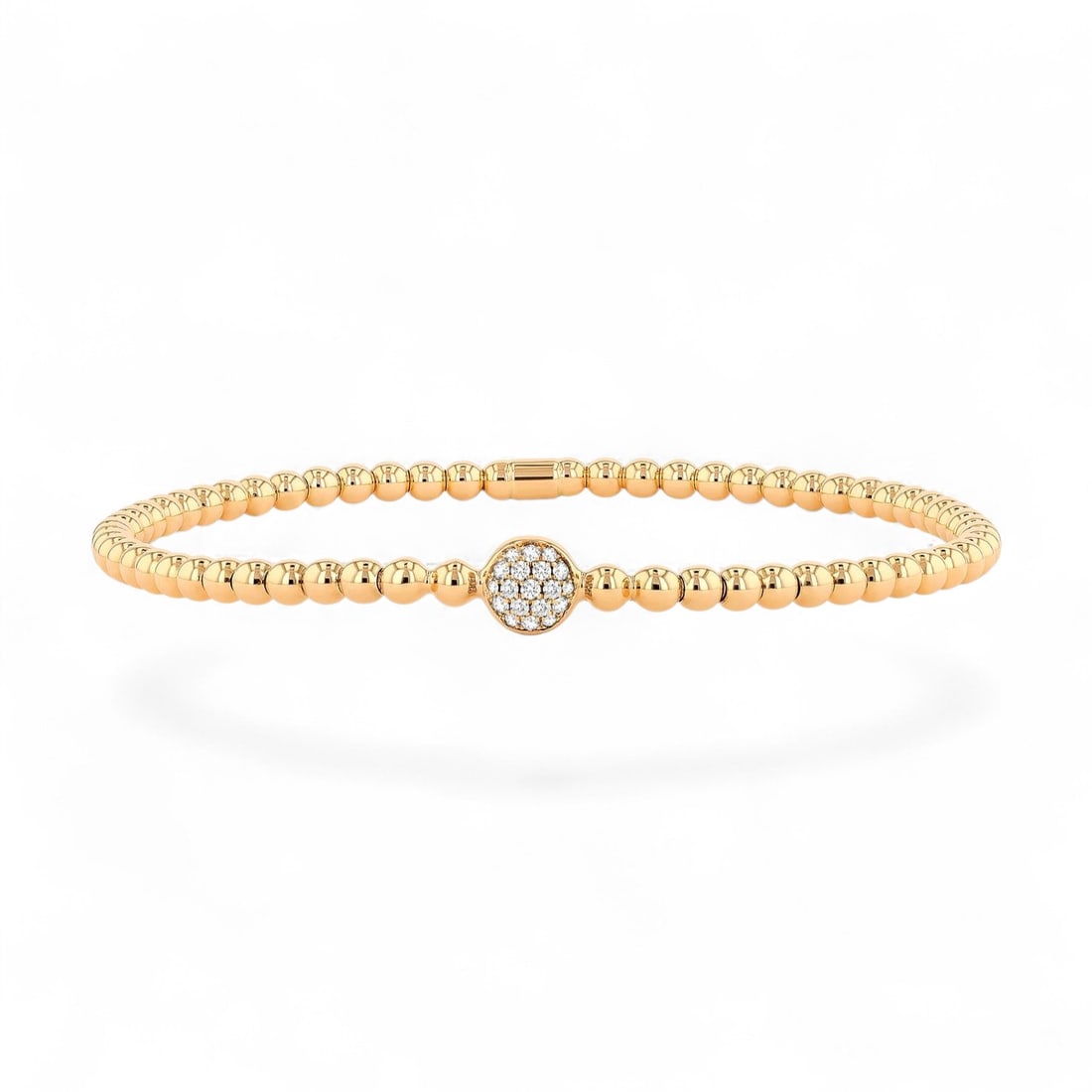 0.13 Ctw Sereno Gold Bead Pave Disc Center Stretch Diamond Modern 18K Yellow Gold Bracelet -: Exuding opulence and grace, this elegant Sereno Gold Bead Pave Disc Center Stretch bracelet featuring Natural Diamonds is crafted for the distinguished. Crafted with precision, the Pave setting is sea