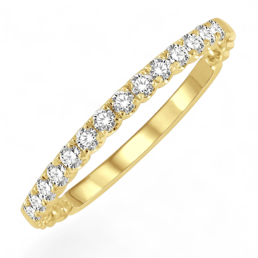 0.25 Ctw Lattice Wedding White Diamond Modern 14K Yellow Gold Ring - Certified: A vision of luxury, this stunning Lattice Wedding ring featuring Natural Diamonds defines sophistication. The gemstones are nestled within a Shared Prong framework, supported by a substantial 1.2 gram