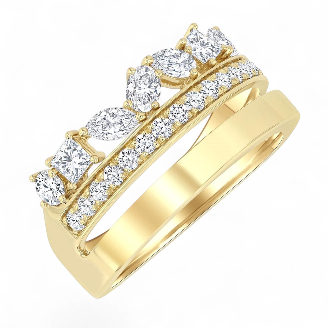 1.15 Ctw Split Top Wide Band White Diamond Modern 14K Yellow Gold Ring - Certified: A vision of luxury, this magnificent Split Top Wide Band ring featuring Natural Diamonds defines sophistication. Expertly mounted in a Split-Top Band setting, the ring is crafted in 4.85 grams of soli