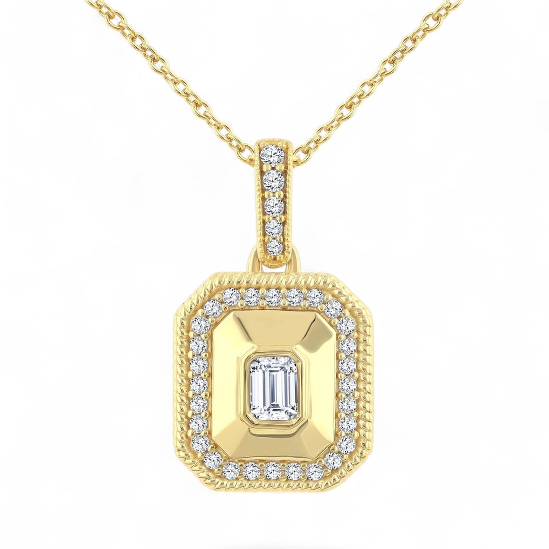 0.27 Ctw Open Window Octagon Fashion Diamond Art Deco 14K Yellow Gold Pendant - Certified: Captured in a moment of brilliance, this magnificent Art Deco Octagonal pendant featuring Natural Diamonds speaks to the connoisseur. Securely held in a classic Halo design, the pendant is forged from