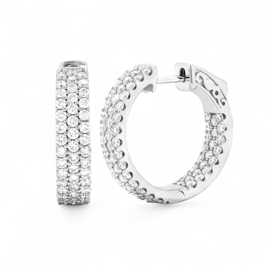 2.03 Ctw Classic Hoops White Diamond Modern 18K White Gold Earrings - Certified: Captured in a moment of brilliance, this stunning Classic Hoops pair of earrings featuring Natural Diamonds speaks to the connoisseur. The gemstones are nestled within a Micro-Pave framework, supporte