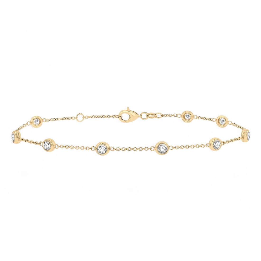 0.99 Ctw Circular Mount Station White Diamond Modern 14K Yellow Gold Bracelets - Certified: A testament to superior craftsmanship, this stunning Station bracelet featuring Natural Diamonds is unparalleled. A detailed Bezel gallery secures the stones, rendered in 2.65 grams of lustrous 14K Ye