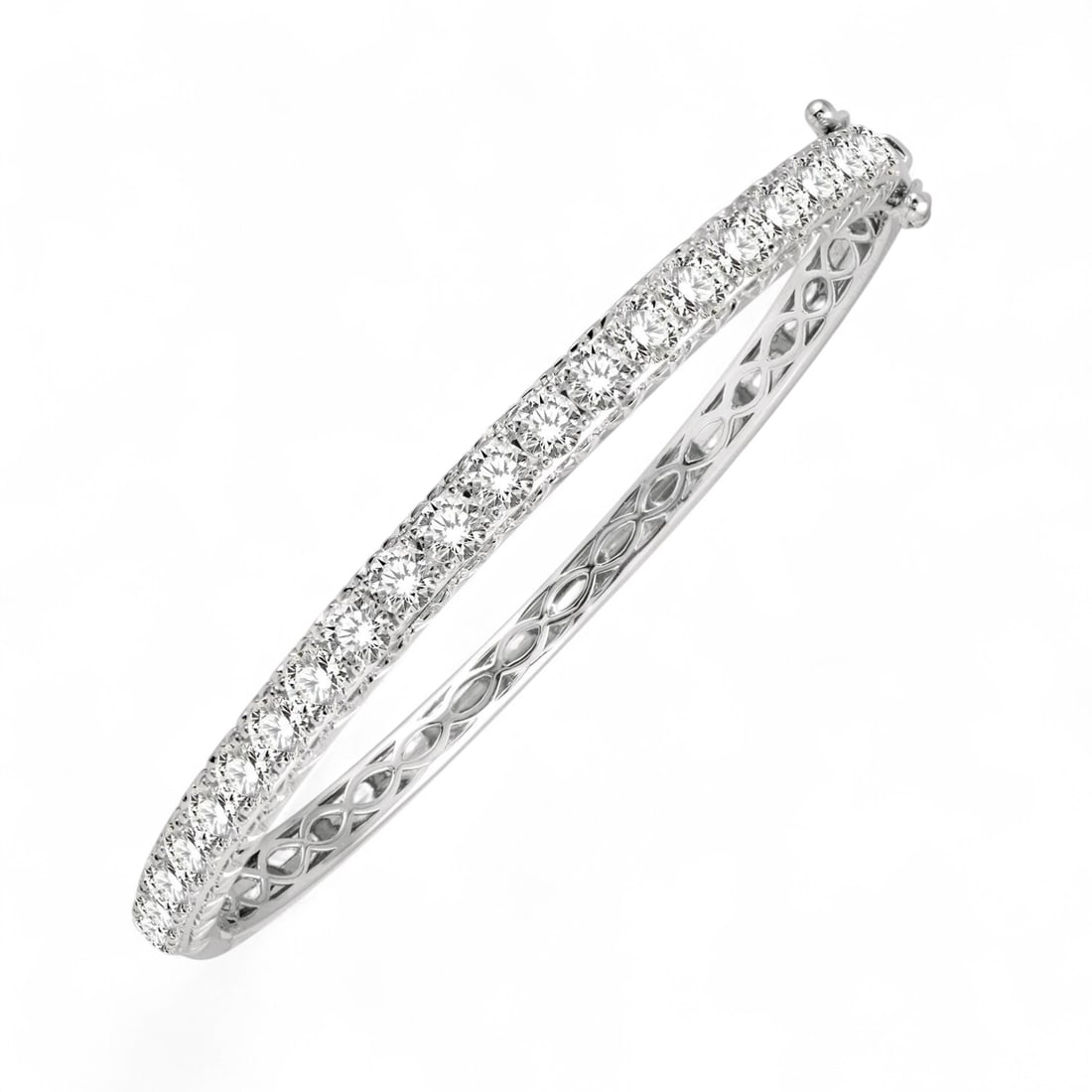 5.04 Ctw Round Cut Diamond Modern 14K White Gold Bracelet - Certified: A vision of luxury, this stunning sleek diamond embellished bracelet featuring Natural Diamonds defines sophistication. Securely held in a classic Pave design, the bracelet is forged from 14.0 grams o