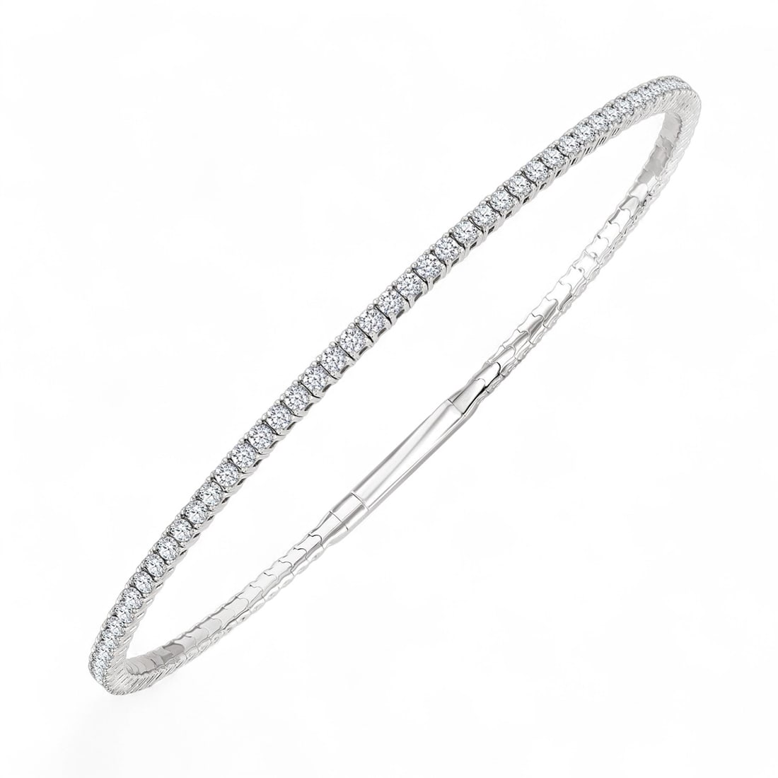 1.96 Ctw Full Length Flex Round White Diamond Modern 14K White Gold Bracelet - Certified: Defining modern elegance, this magnificent Full Length Flex bracelet featuring Natural Diamonds captures the essence of style. Expertly mounted in a Prong setting, the bracelet is crafted in 5.8 grams