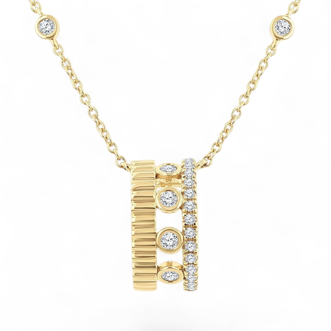 0.2 Ctw Bold Fluted Layered Diamond Modern 10K Yellow Gold Necklace - Certified: Captured in a moment of brilliance, this stunning Bold Fluted Layered necklace featuring Natural Diamonds speaks to the connoisseur. Expertly mounted in a Multi-Row setting, the necklace is crafted in