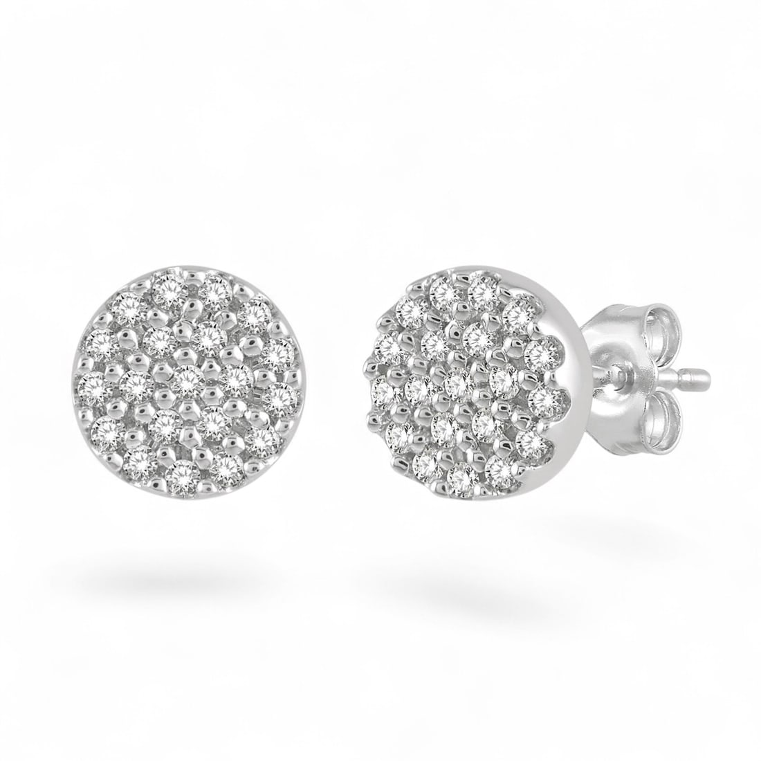 0.12 Ctw Disc Shape Petite Fashion White Diamond Modern 10K White Gold Earrings - Certified: A testament to superior craftsmanship, this stunning Disc Shape Petite Fashion pair of earrings featuring Natural Diamonds is unparalleled. A detailed Pave gallery secures the stones, rendered in 0.75