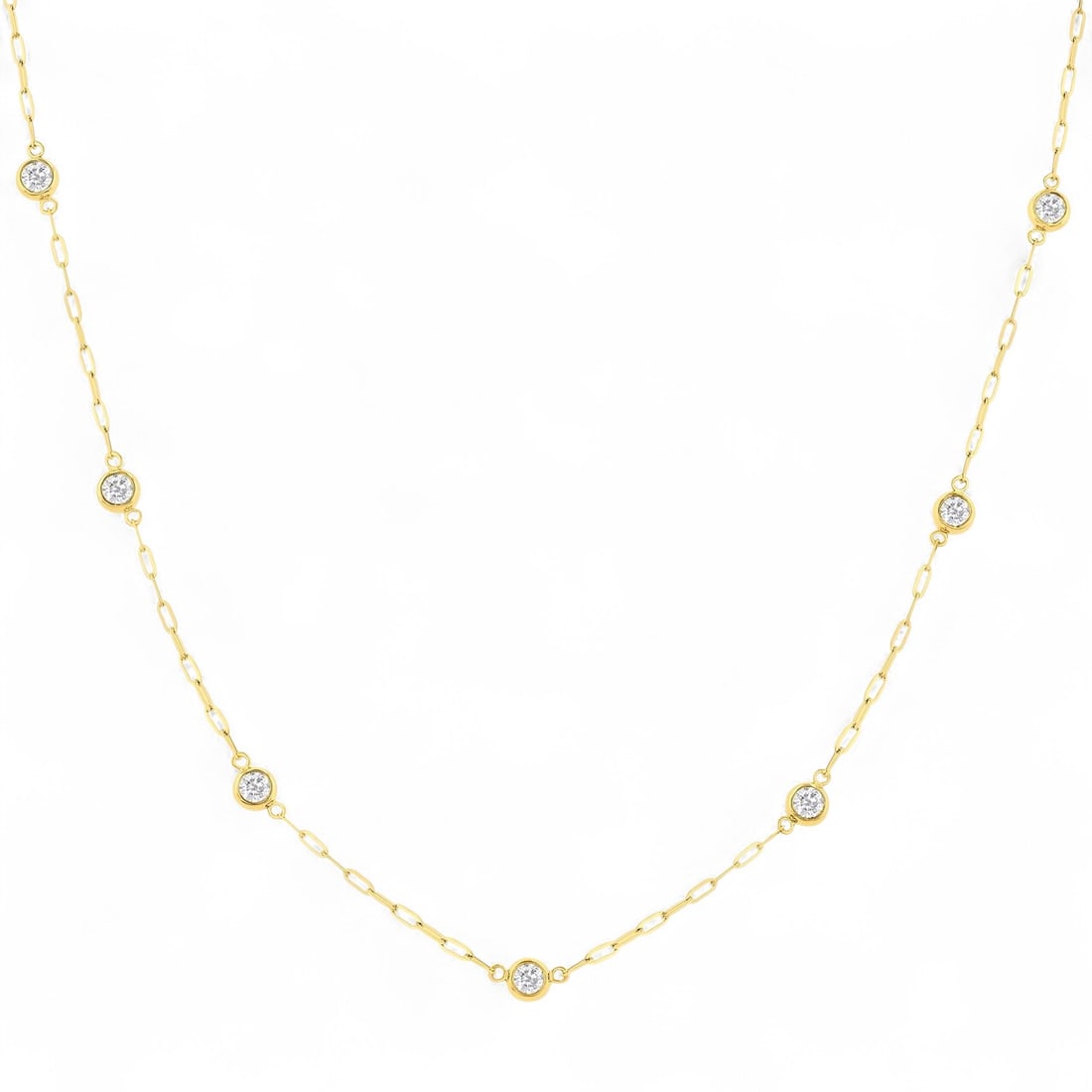 0.51 Ctw Bezel Set Paperclip Station Diamond Modern 14K Yellow Gold Necklace - Certified: Epitomizing grandeur, this magnificent Bezel Set Paperclip Station necklace featuring Natural Diamonds stands as a beacon of refined taste. Crafted with precision, the Bezel setting is seamlessly inte
