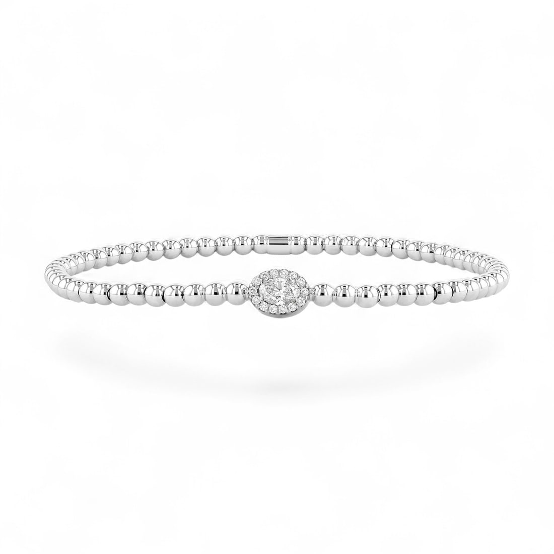 0.28 Ctw Sereno Gold Bead Halo White Diamond Modern 18K White Gold Bracelet - Certified: An exquisite masterpiece of haute joaillerie, this stunning Sereno Gold Bead Halo bracelet featuring Natural Diamonds is a true treasure. Showcasing the gems in a Halo arrangement, the bracelet consis