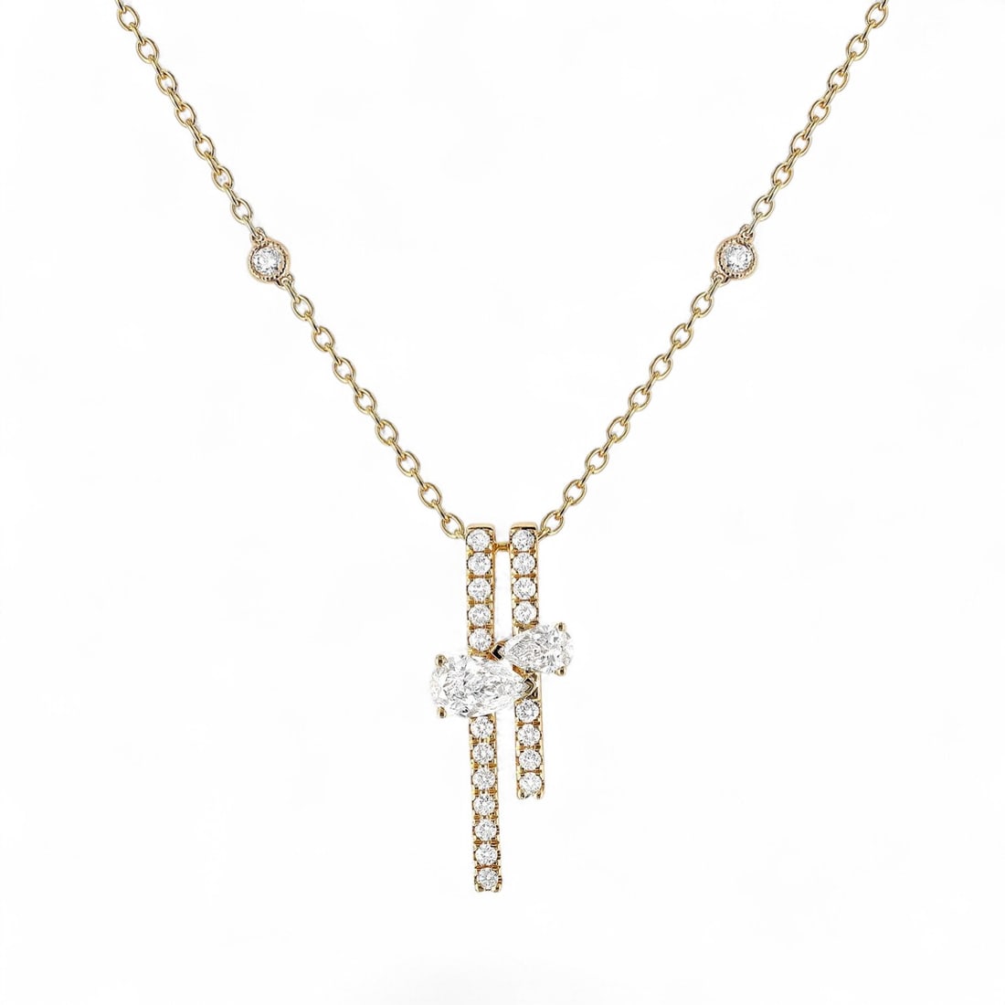 1.18 Ctw Paradox 2-Row Balancing Act White Diamond Modern 18K Yellow Gold Pendant - Certified: Captured in a moment of brilliance, this breathtaking Paradox 2-Row Balancing Act pendant featuring Natural Diamonds speaks to the connoisseur. Securely held in a classic Pendant design, the pendant i