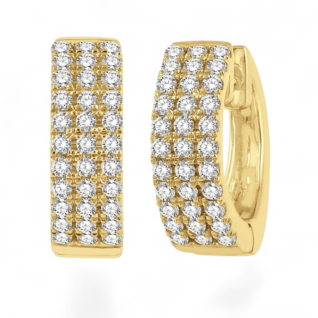 0.5 Ctw Triple Row Huggie Petite White Diamond Modern 14K Yellow Gold Earrings - Certified: Exuding opulence and grace, this stunning Triple Row Huggie Petite pair of earrings featuring Natural Diamonds is crafted for the distinguished. Crafted with precision, the Huggie setting is seamlessl