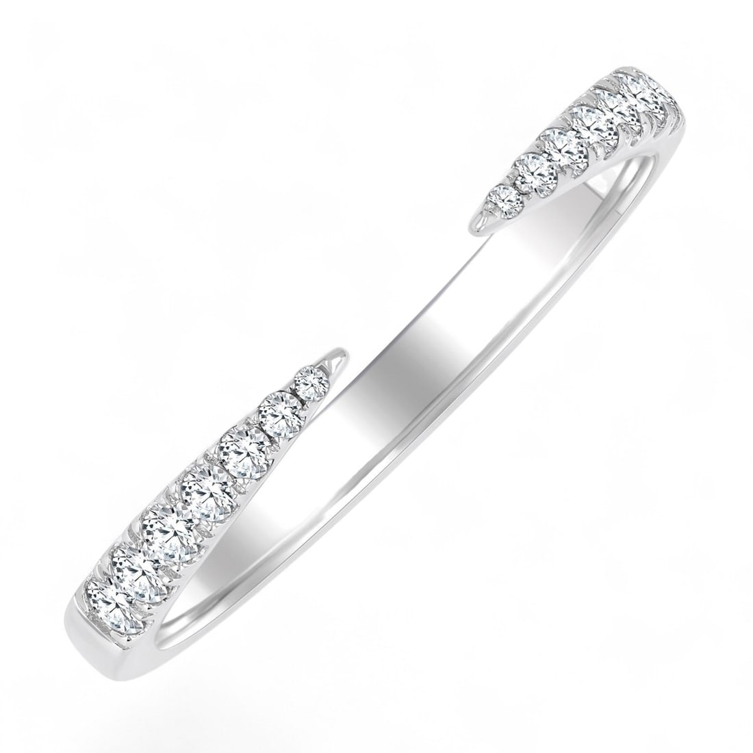 0.2 Ctw Graduated Claw Open Fashion White Diamond Modern 10K White Gold Ring - Certified: Timeless and sophisticated, this magnificent Claw Open Fashion ring featuring Natural Diamonds radiates enduring beauty. The gemstones are nestled within an Open Band framework, supported by a substan