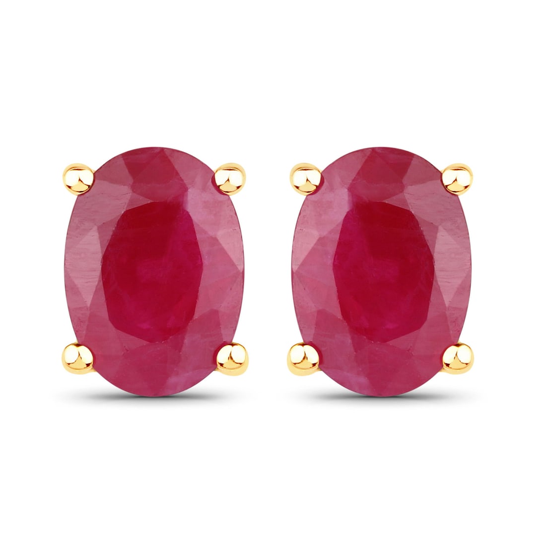 1.7 CTW Oval Ruby Modern 14K Yellow Gold Earrings - Certified: A testament to superior craftsmanship, this exquisite pair of earrings is unparalleled. The gemstones are nestled within a Prong framework, supported by a substantial 1.14 gram 14K Yellow Gold body. T