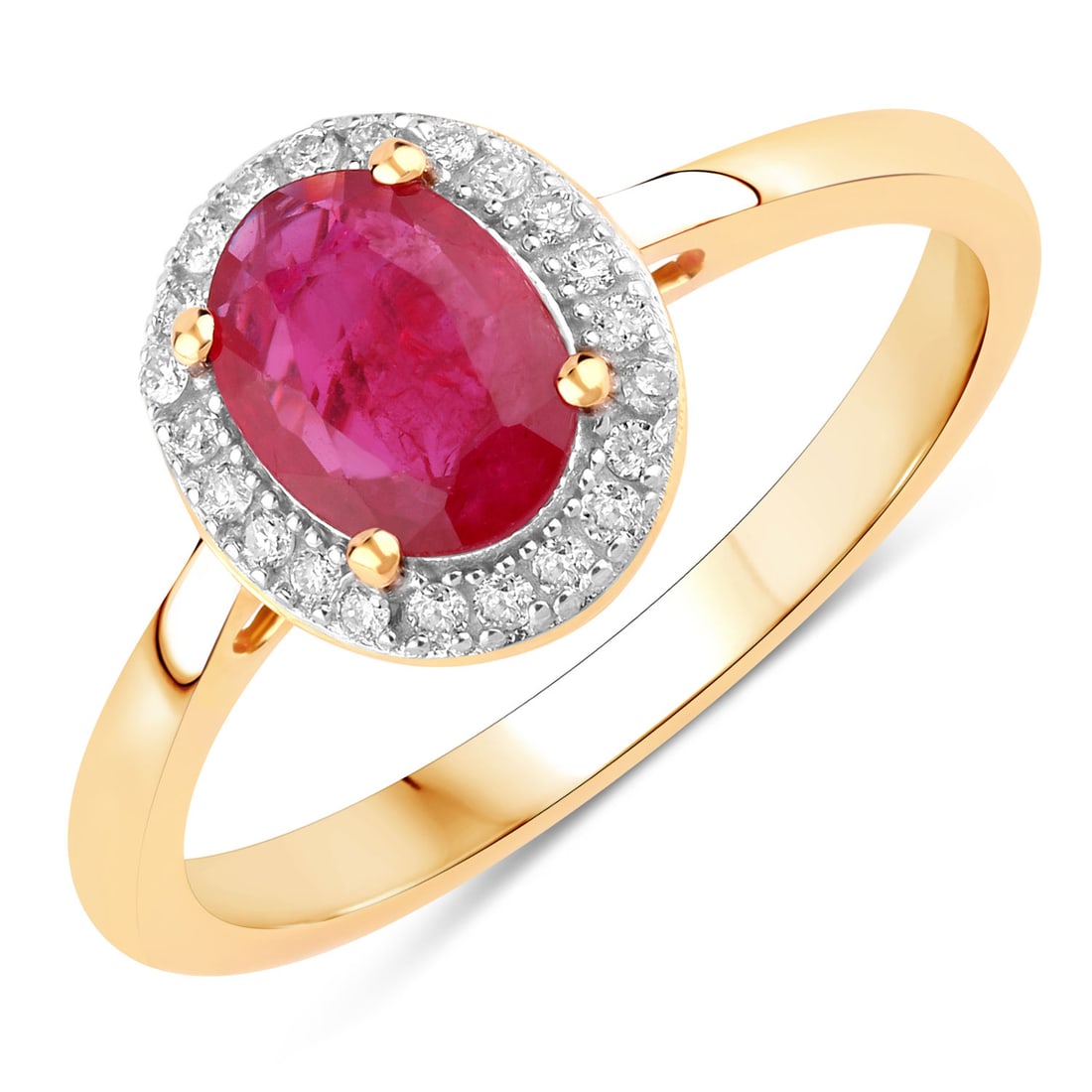 1.06 CTW Oval Ruby Modern 14K Yellow Gold Ring - Certified: Epitomizing grandeur, this selection stands as a beacon of refined taste. The gemstones are nestled within a Prong framework, supported by a substantial 2.278 grams of 14K Yellow Gold body. Main Ston