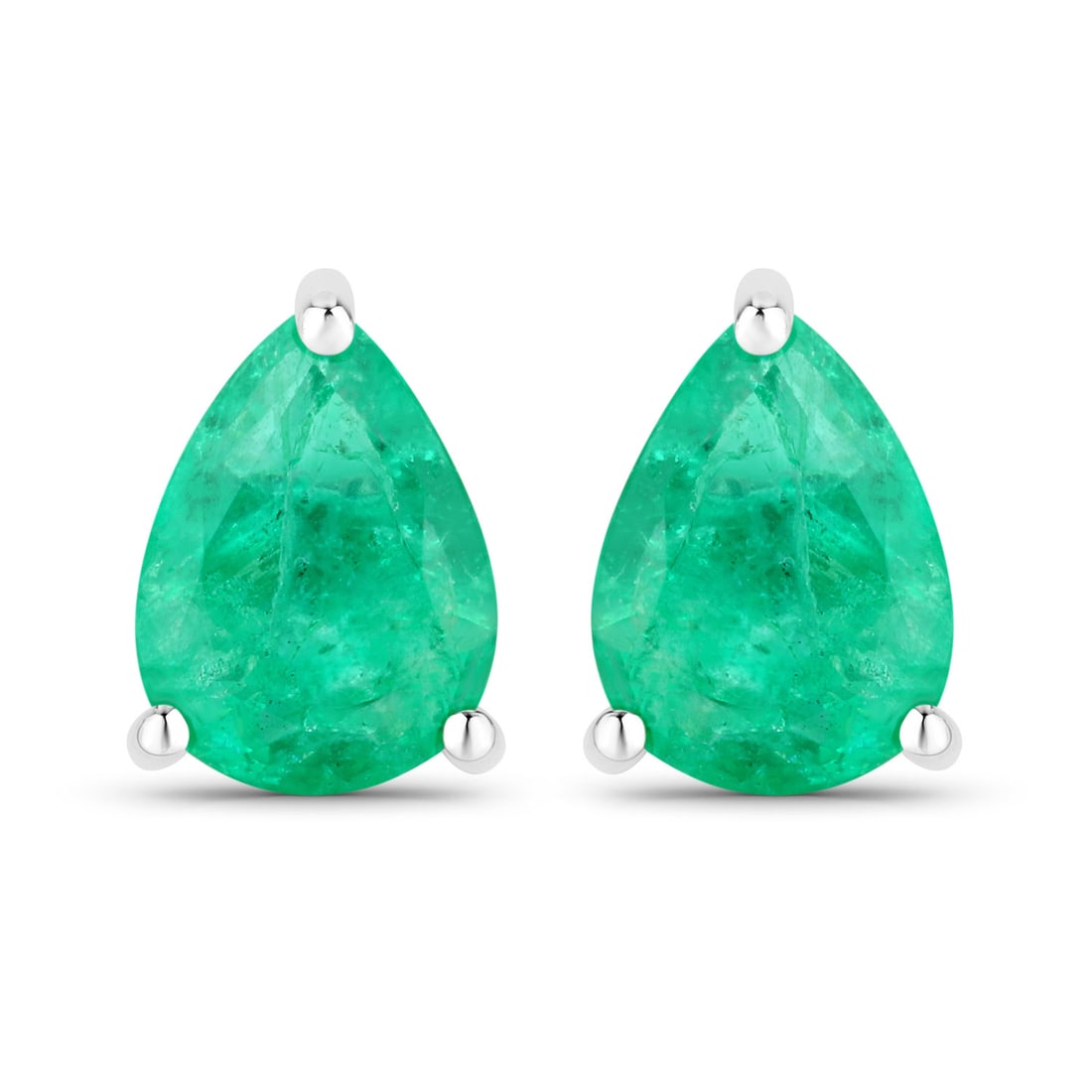 0.70 ctw Zambian Emerald Stud 14K White Gold Earrings - Certified: Timeless and sophisticated, this design radiates enduring beauty. Showcasing a magnificent pair of Zambian Emeralds with vibrant green hues, weighing a combined 0.70 carats. Expertly mounted in a Pron