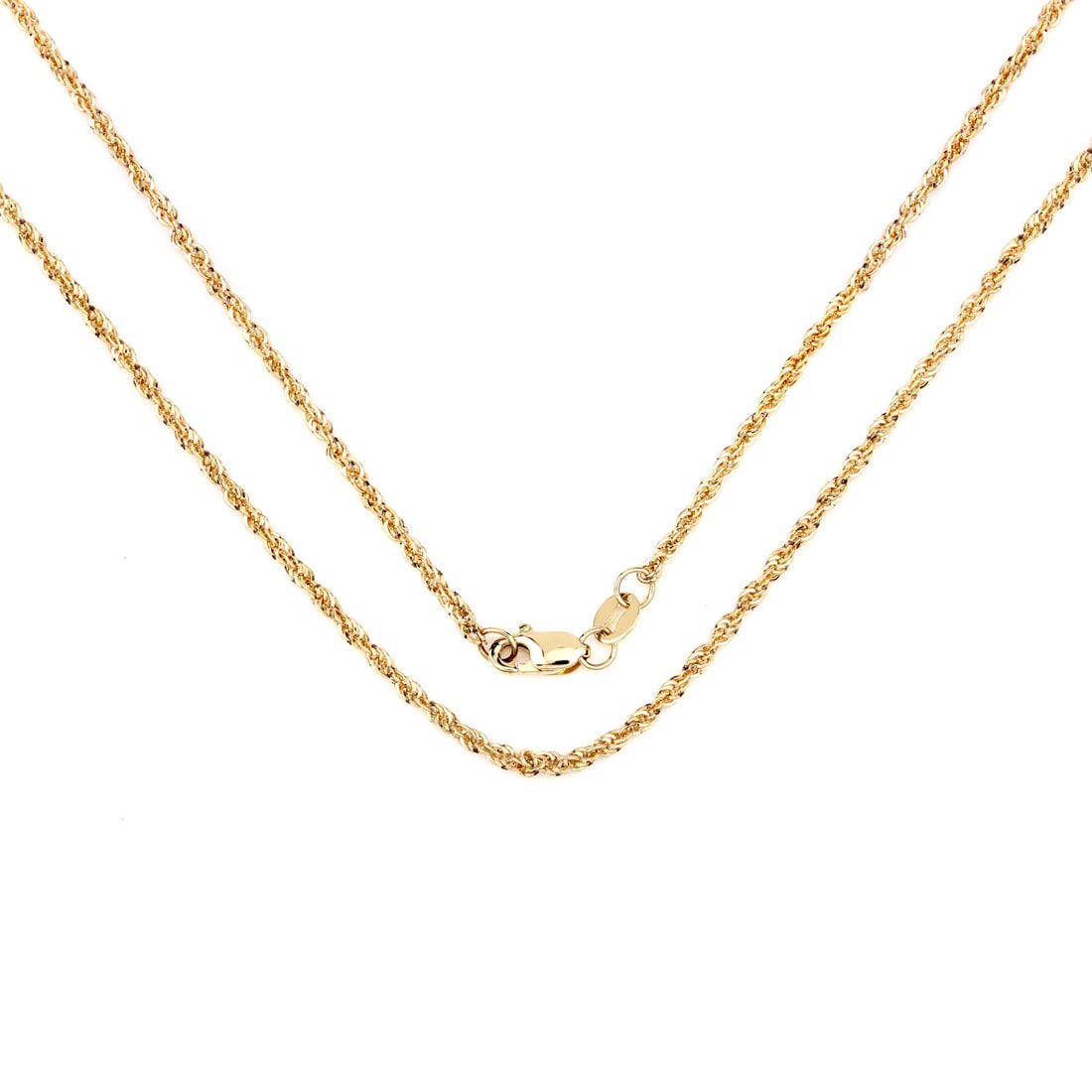 14K Yellow Gold Rope Chain Necklace - Certified: Timeless and sophisticated, this design radiates enduring beauty. This piece is a classic 18-inch lite rope chain, measuring 1.5mm in width, designed for versatile wear. The piece is crafted in high-p