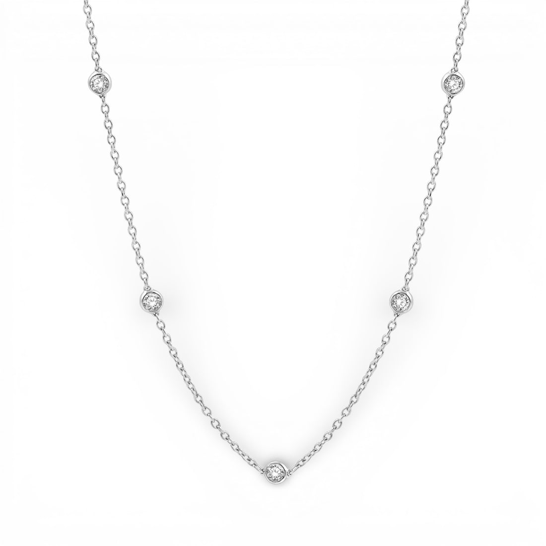 2.04 ctw White Diamond Station 14K White Gold Necklace: An exquisite masterpiece of haute joaillerie, this elegant Station necklace featuring White Diamond is a true treasure. Crafted with precision, the Station setting is seamlessly integrated into 3.95 g