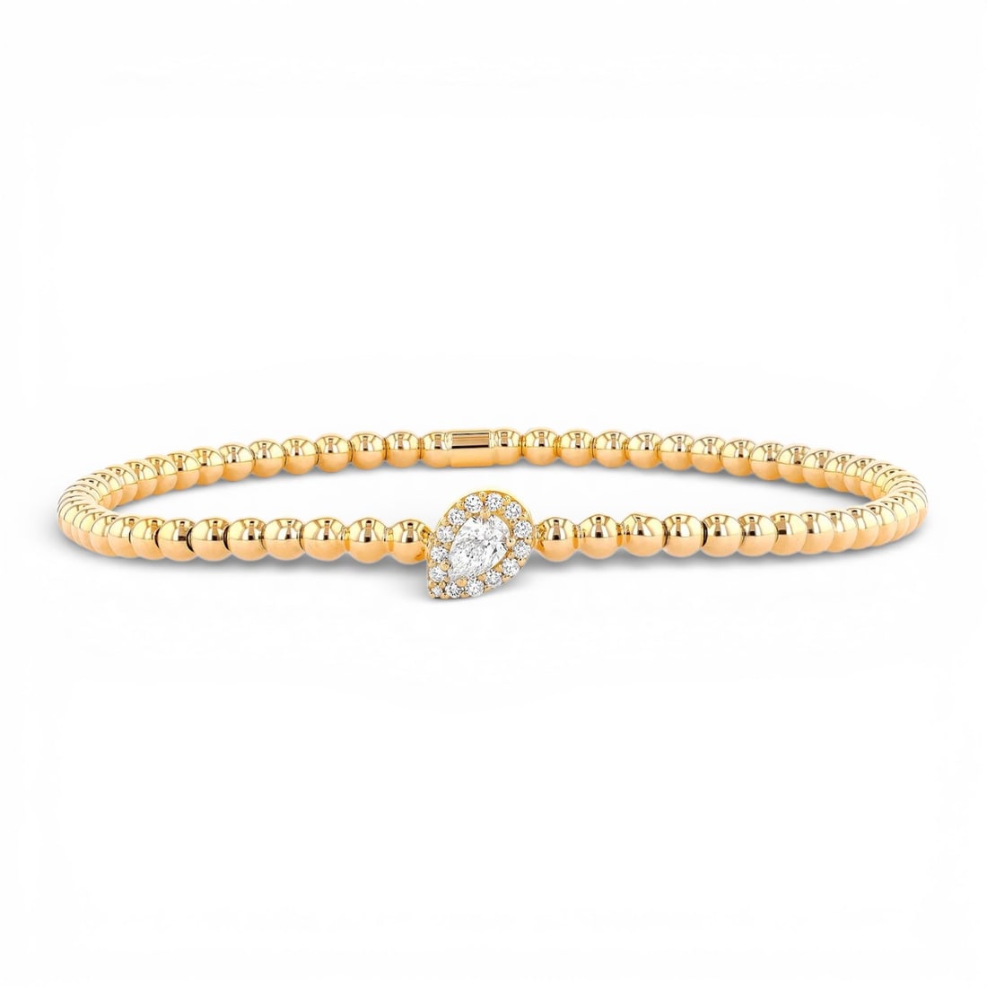 0.34 ctw Diamond Halo 18K Yellow Gold Bracelet: Captured in a moment of brilliance, this breathtaking Halo bracelet featuring White Diamond speaks to the connoisseur. The gemstones are nestled within a Halo framework, supported by a substantial 7.0