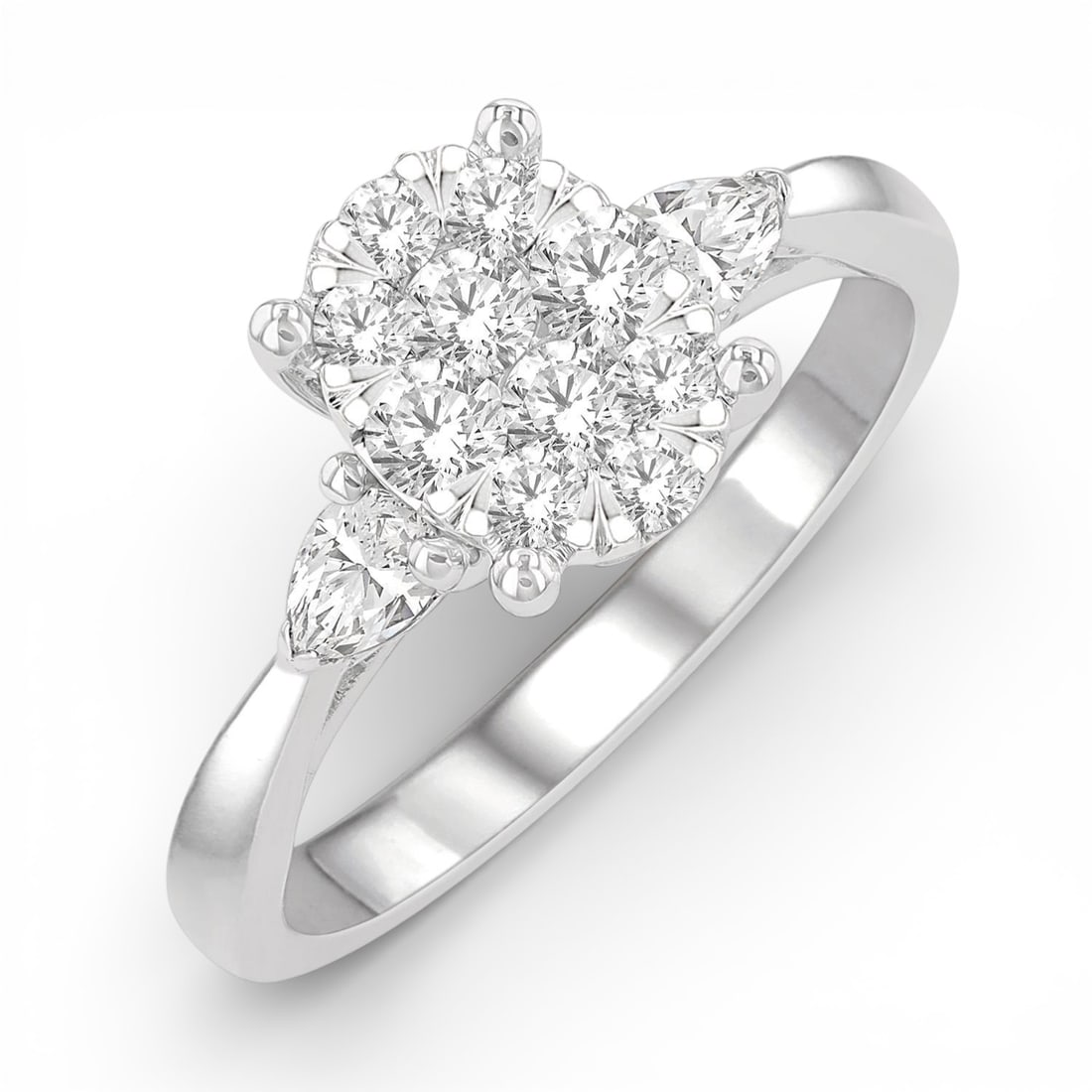 0.74 ctw Diamond Cluster Oval Engagement Ring 14K White Gold: Epitomizing grandeur, this magnificent Cluster Oval ring featuring White Diamond stands as a beacon of refined taste. Crafted with precision, the Cluster setting is seamlessly integrated into 4.0 gram