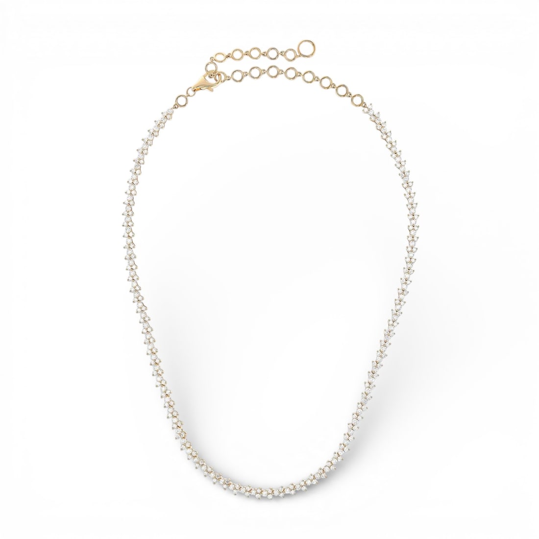 7.43 ctw White Diamond Duchess Floral 18K Yellow Gold Necklace: Rare and radiant, this breathtaking Floral necklace featuring White Diamond offers a touch of the extraordinary. Crafted with precision, the Cluster setting is seamlessly integrated into 19.8 grams of