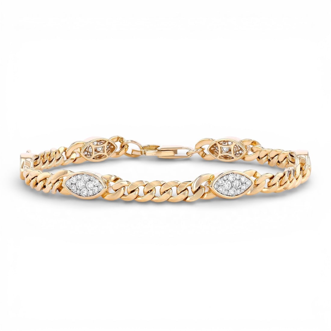 1.28 ctw White Diamond Fiori Linq 18K Yellow & White Gold Bracelet: A symphony of light and color, this breathtaking Cluster bracelet featuring White Diamond embodies the pinnacle of luxury. The gemstones are nestled within a Cluster framework, supported by a substant