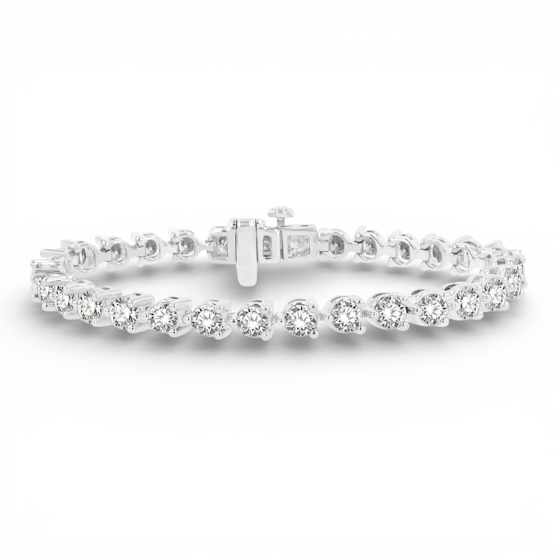 10.07 ctw Round Diamond 3 Prong 14K White Gold Tennis Bracelet: A vision of luxury, this breathtaking 3 Prong bracelet featuring Natural Diamonds defines sophistication. Securely held in a classic Prong design, the bracelet is forged from 18.45 grams of high-polis