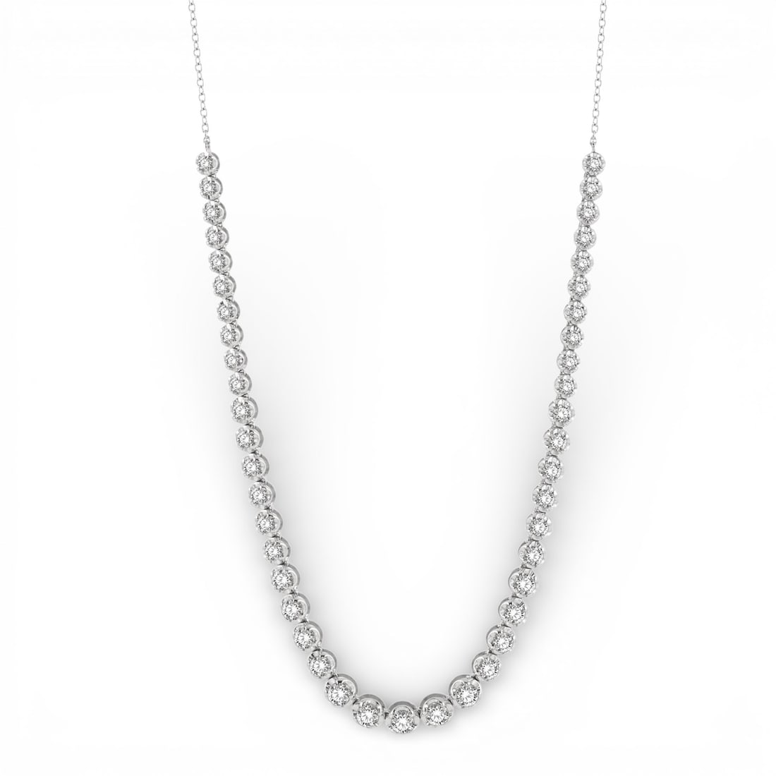 3.03 ctw Round Cut Diamond Illusion 14K White Gold Necklace: A vision of luxury, this elegant Illusion necklace featuring White Diamond defines sophistication. The gemstones are nestled within a Illusion Setting framework, supported by a substantial 5.4 g 14K W