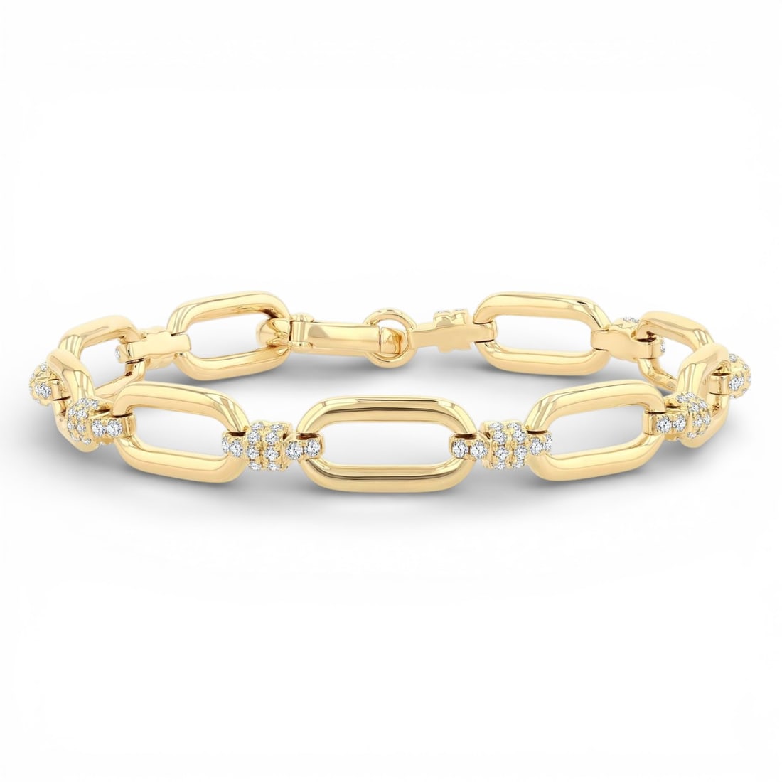 1.12 ctw White Diamond Paper Clip Link 14K Yellow Gold Bracelet: Defining modern elegance, this elegant Paper Clip Link bracelet featuring White Diamond captures the essence of style. Expertly mounted in a Link setting, the bracelet is crafted in 16.95 grams of sol