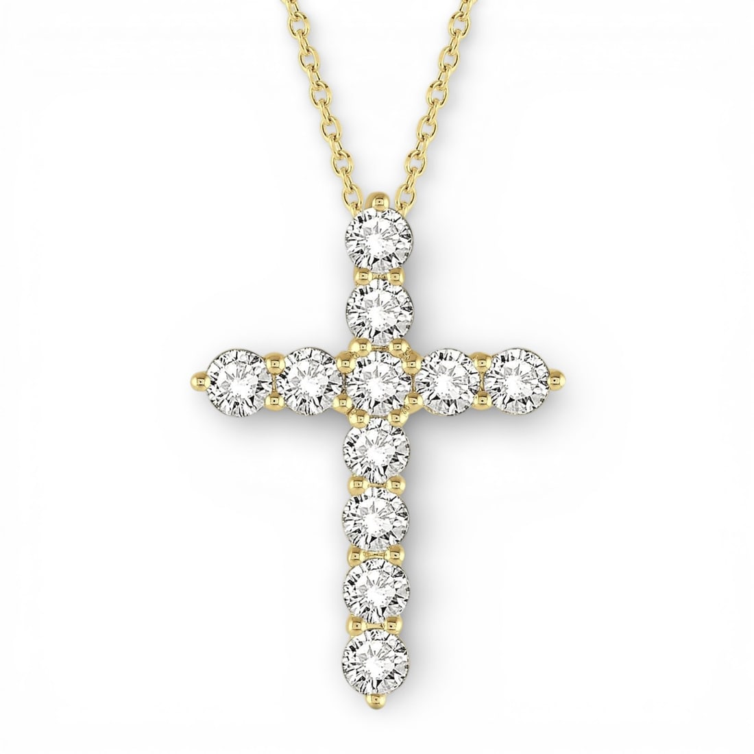 1.51 ctw Diamond Cross 14K Yellow Gold Pendant: A testament to superior craftsmanship, this stunning Cross pendant featuring White Diamond is unparalleled. Showcasing the gems in a Cluster arrangement, the pendant consists of 1.4 g of 14K Yellow Go